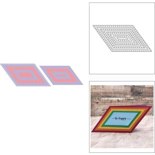 2021 New Cross Stitched Inclined Rectangle Metal Cutting Dies for Scrapbooking Decor and Card Making Craft Embossing No Stamps