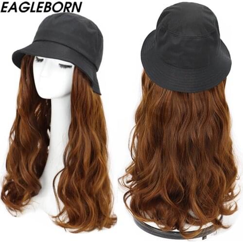 New Women Black Off-white Bucket Hats Wig One-piece Fashion Synthetic Hair Jumpsuit Bucket for Women Body Wave Hair Bucket Cap