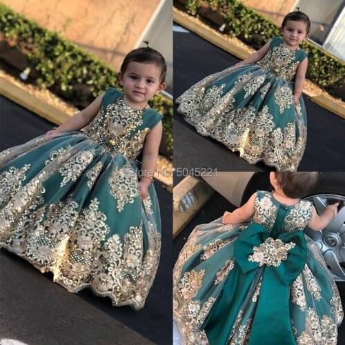 New Arrival 2020 Luxurious Pearls Flower Girl Dresses Beaded Blue Little Girls Long Pageant Dresses Prom Ball Gown Baby Dress