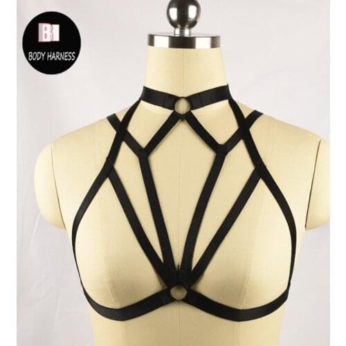 New Black Adjustable Body Harness Handmade Sexy Bondage Cage Bra Lingerie Harajuku Gothic Suspender Belt Body Cage Harness Bra