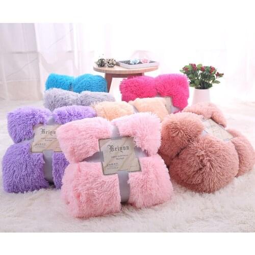 Fluffy Plush Fleece Blankets for Bed Soft Throw Blanket Air Conditioning Manta Solid Bedspreads Cobertor Girl Wedding 48