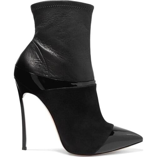 Sestito Women Sexy Stiletto High Heels Ankle Boots Girls Fashion Patchwork Slip-on Dress Boots Female Pointed Toe Slim Boots