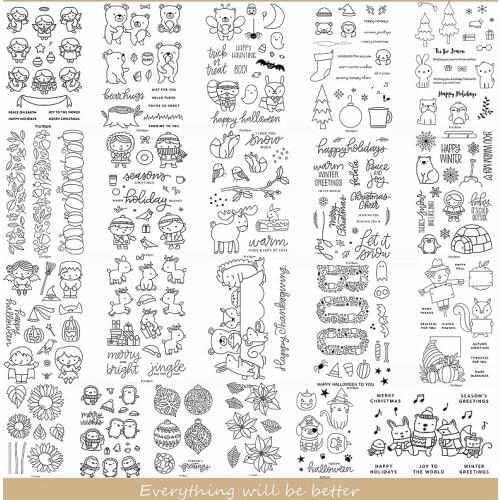 Mix Animals Human Beer Deer Penguin Letter Tree Flower Clear Silicone Stamps Make Funny Cards Embossing Paper Hot Stencil 2020