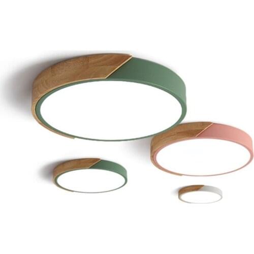 Led Ceiling Light Modern Nordic Round Lamp Wooden Home Living Room Bedroom Study Surface Mounted Lighting Fixture Remote Control