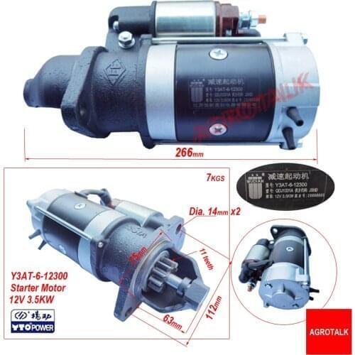 Starter motor for Yangdong YND485, please check the dimenssions firstly, part number: Y3AT-6-12300