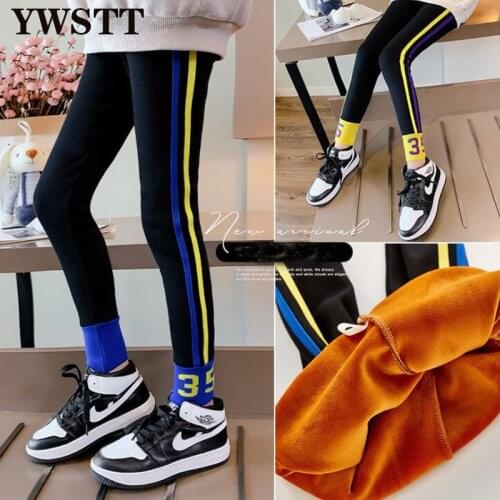 Girls Warm Pants Winter Skinny Thick Velvet Fleece Girl stripe Leggings Women Trousers Pants For Kids Leggings