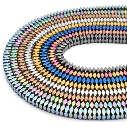 Yanqi 4mm Natural Stone Square sheet Disc Shape Hematite Beads Faceted Loose Spacer Beads For Jewelry Making DIY Bracelet 15"