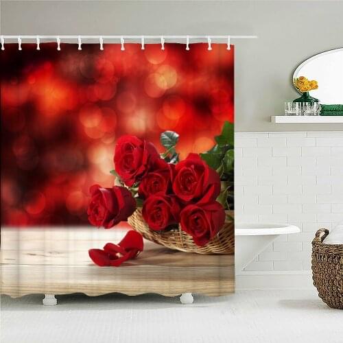 Love Red Rose Flowers Floral Shower Curtain Bathroom Curtains Waterproof Polyeste Fabric Bathtub Decor With Hooks 180X180cm