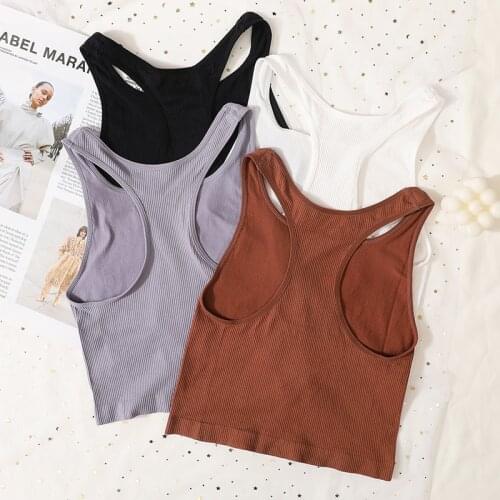 Women Tank Tops Summer Top Female Crop Top Sports Solid Cami Knitted Lingerie Seamless Underwear Sexy Women Backless Camisole