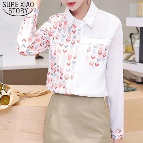 New Chiffon Full Women Blouse Long-sleeved Printed Loose Shirt Autumn 2021 Fashion Hit Color Flower Slim Women Tops 6000 50