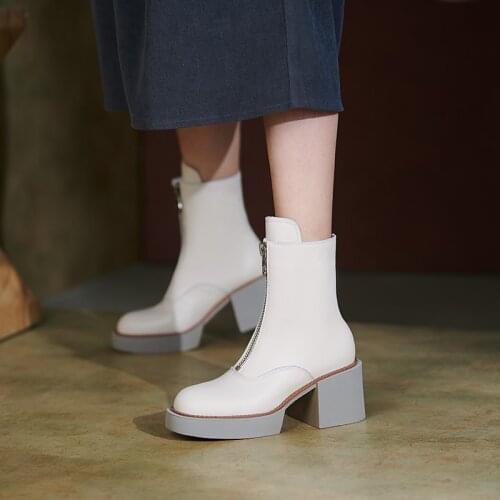 2021 white Winter Women shoes Genuine Leather Women Boots Platform Chunky Boots Women Solid Women Shoes high heel boots