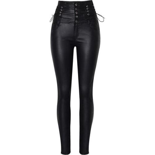 Plus Size Black PU Leather Pants With High Waist Stretch Skinny PU Pants women Elasticity WomenTights Pencil pants