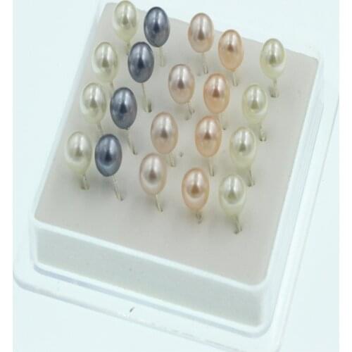10pair/pack Free shipping jewelry Mixed color female money silver pearl earrings Black & white pearl silver earrings
