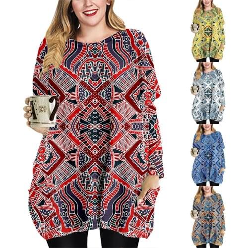 Vintage 50s 60s floral dresses for women 2021 Large Size casual dress winter Round Neck loose Sweatshirt Dress robe elegante