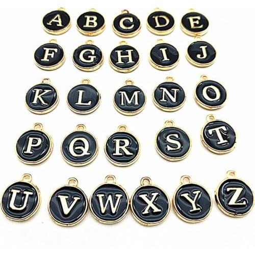 26pcs 12*15MM Round Enamel Alphabet Charms Color Capital Letter Beads Initial Pendants Alloy Jewelry Making Accessories DIY