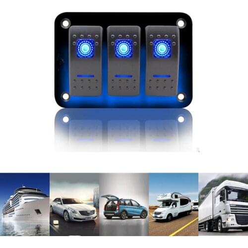 3 Gang Boat Switch Panel 12V/24V Blue Backlit LED Pre-Wired for Marine RV Car Truck 5 Pin ON/Off Toggle Swtich Rocker Panel