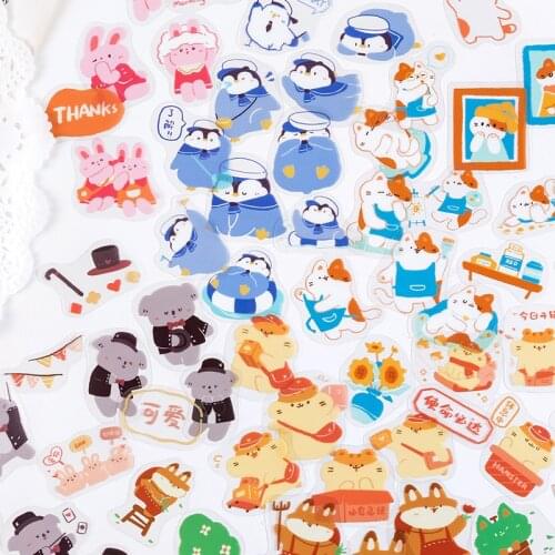 40 Pcs Lovely Cat Bear Cute Cartoon Animals Transparent Pvc Stickers For Diary Calendar Albums Decoration Scrapbook Planner