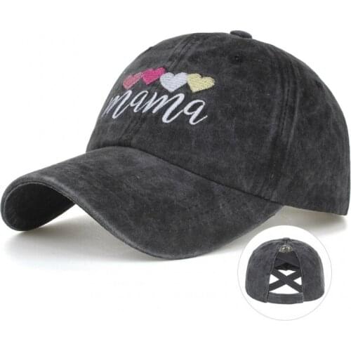 Summer New Style Cap MAMA Love Embroidery Double Cross Elastic Mesh Ponytail Baseball Cap