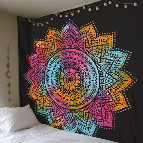 Large 200x150cm Mandala Polyester Tapestry Wall Hanging Boho Beach Mat Indian Floral Blanket Yoga Mat Home Bedroom Art Carpet