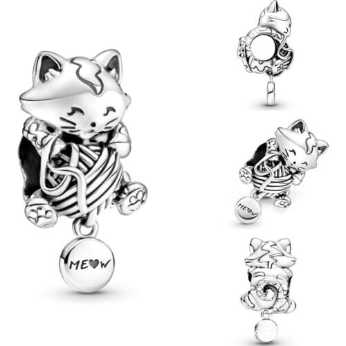 100% 925 Silver New Kitten And Wool Ball Beads Are Suitable For The Original Pandora Bracelet Womens Diy Charm Jewelry