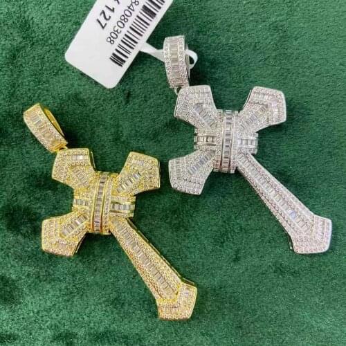 BWAVKE HIP HOP High Quality Personality Iced Out AAA+Rectangle CZ Cross Penadant Necklace Men and Women Jewelry For Gift