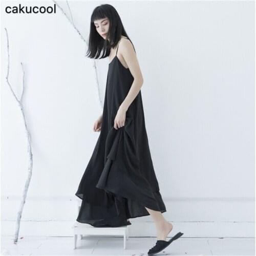 Cakucool 2020 Sexy Woman Bohemian Club Sleeveless Vest Long Dress Party Loose Flowy Double Dress