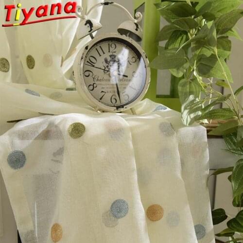Colorful Polka Dots Tulle Curtains for Kids Room Sweety Dots Embroidery Window Screen for Childs White Sheer Voile X-ZH035#20