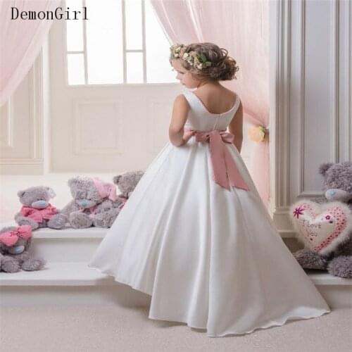 Flower Girl Dresses Hot Selling Puffy Satin Bow Kids Princess Dress Kids First Communion Dresses