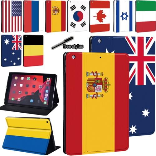 Case For Apple IPad 5/6/7/8th / Mini 1/2/3/4/5/ Ipad 2/3/4 National Flag Pattern PU Leather Stand Tablet Cover+Free Stylus