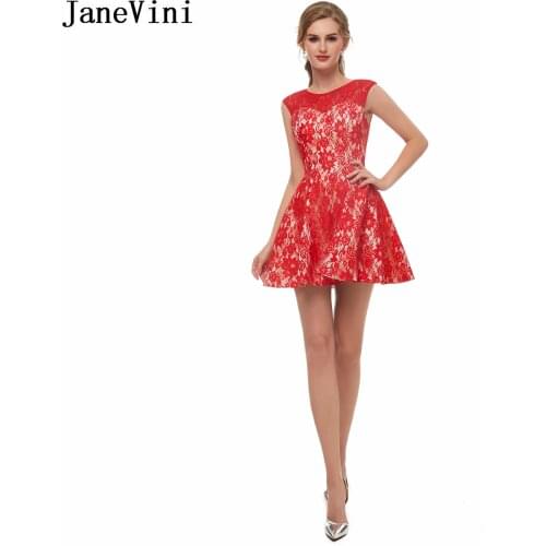 JaneVini Elegant Red Short Formal Homecoming Dresses 2019 A Line Cap Sleeves Zipper Back Lace Plus Size Mini Vestidos Graduacion
