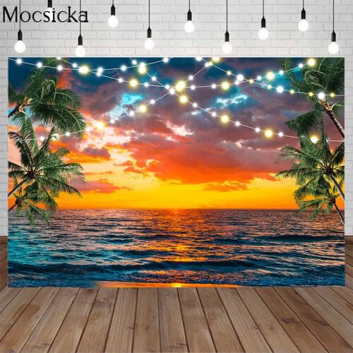 Summer Sunset Portrait Backdrop Photo Studio Tropical Seaside Holiday Party Banner Background Sea Beach Plam Trees Photography