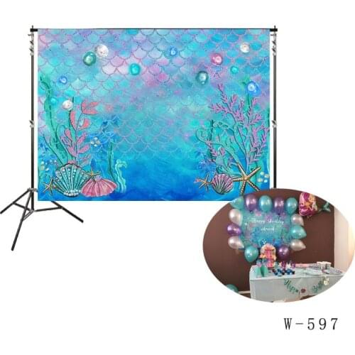 Little Mermaid Birthday Party Girl Princess Backdrop Photo Photocall Background Wall Wallpaper Turquoise Under The Sea Backdrops
