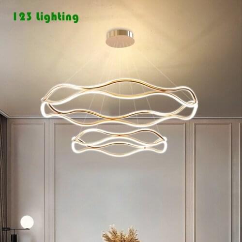 Foyer LED Chandeliers Dining Room Bedroom Hanging Light Fixtures Gold Aluminum Cord Adjustable Modern Home Luminaire Suspension