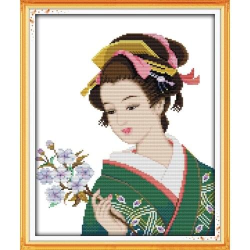 Hot A holding flower girl home decor people Cross Stitch kits 14ct white 11ct print embroidery DIY handmade needlework wall