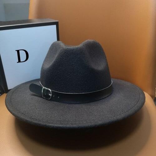 HT215 Winter Fashion Wool Fedora Hat For Women Chapeau Black Hats For Men simple Wide Brim Autumn Female caps Fashion Jazz Cap