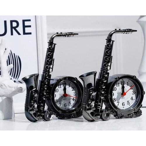 Creative Saxophone Modeling Shape Alarm Clock Kid Student Desk Dorm room Home Desktop Decoration Birthday Gift 1PCS Black
