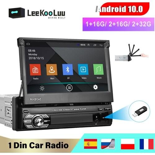 LeeKooLuu 1 Din Android 10.1 Car Radio GPS Navigation 7" HD Retractable Screen Multimedia Player Bluetooth Mirror Link no DVD