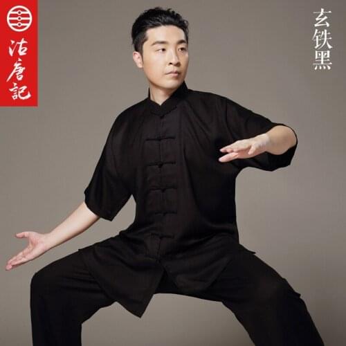 Summer tai chi clothing Half sleeve Linen Kung Fu Suit Flax Chinese style Martial art uniform -white blue gray black pin