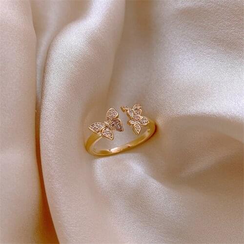 MODAGIRL Fashion Designer Jewelry Gold Butterfly Ring with Shining Cubic Zirconia Engagement Rings for Women Wholesale Lots Bulk