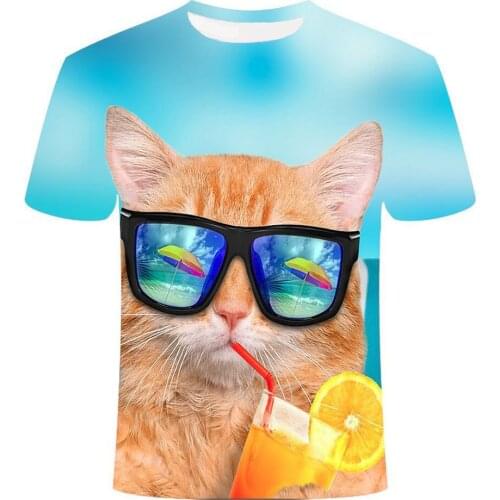 Fashion New Cool T-shirt Men and Women Cute 3D T-shirt Printed Animal Cat Short-sleeved Summer Shirt T-shirt