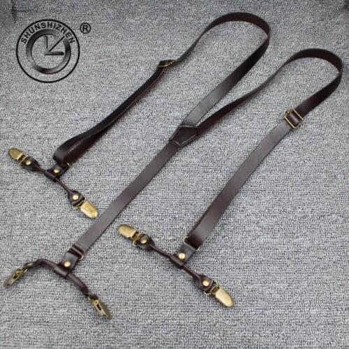 Fashion Top Grain Leather Suspenders Commercial Western-Style Trousers Mans Braces Strap