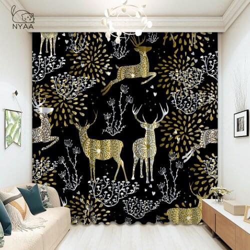 Cartoon Gold Deer Kitchen Curtain Scandinavian Style Princess Curtain Decor For Living Room Things White Curtains Micro Shading