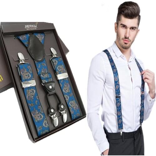 Man Suspenders Fashion Braces Adjustable 4 clips Leather Belt Strap Tirante Trousers Suspensorio Father Gifts ligas Gift