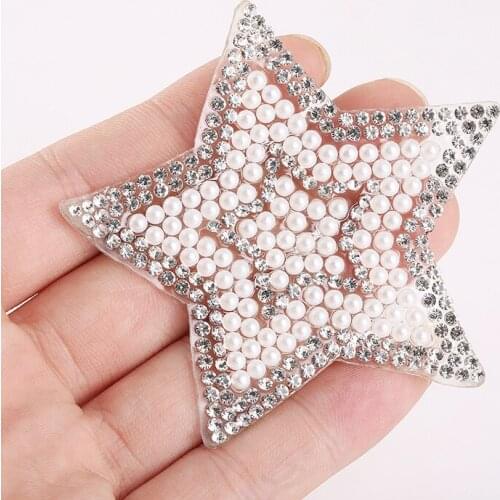 Pearl Crystal Pentagram Patches for Clothing Iron-on Clothes Appliques Badge Stripes Fabric Sticker Apparel Accessories
