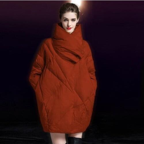 New style winter down jacket women medium long American version big collar cotton black duck down over sized pure color Overcoat