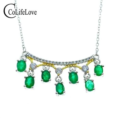 CoLife Jewelry 7 Pieces Natural Emerald Necklace for Wedding 3*4mm Oval Emerald Necklace 925 Silver Emerald Jewelry Girl Gift
