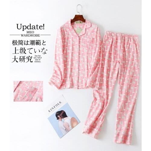 Two Piece Cartoon Pajamas Set Long Sleeve Loungewear Autumn 100% Cotton Print Homewear Ladies Kawaii Pajama Plus Size Clothes