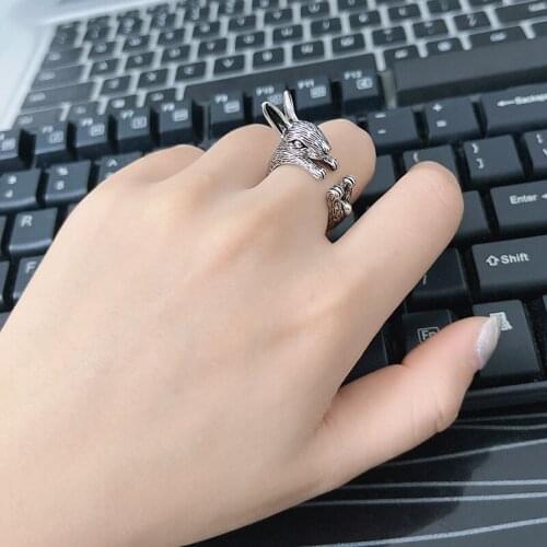 Handmade from copper adjustable plated antique silver rabbit ring hare jewelry