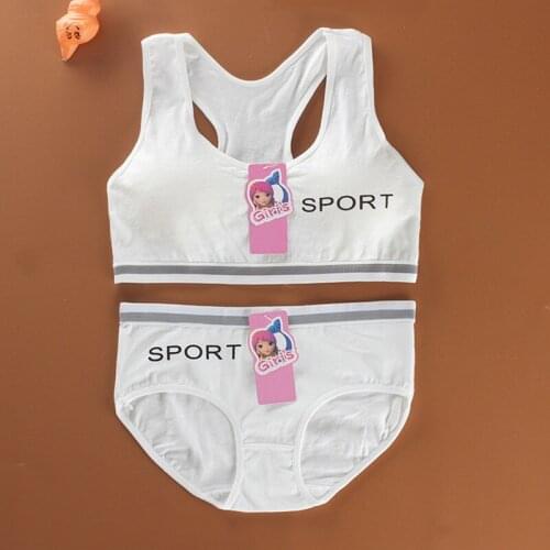 Teens Girls Sports Bra Puberty Gym Underwear Wireless Teenager Girls Sport Bra with Briefs Cotton Young Girls Training Bra Set
