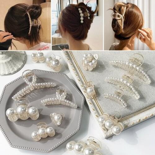 Fashion Girls Pearl Hair Clip Hair Crab Headwear Woman Bath Hair Accessories Party Hairpins